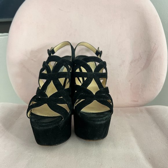 Prada Black Suede Platform Heeled Sandals, Size 39.5 - Picture 1 of 7